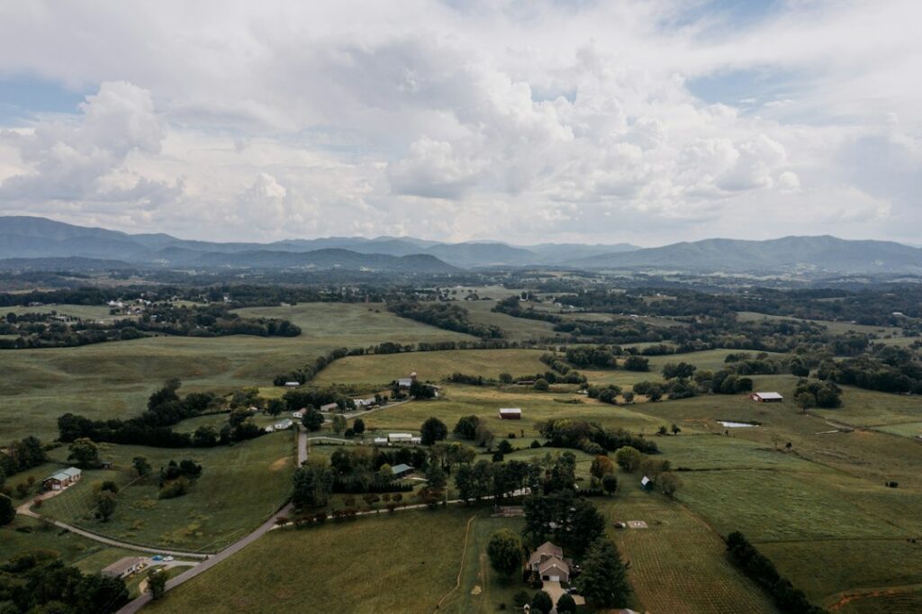 Rolling green hills and farmland in Tennessee hill country